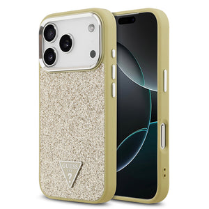 Apple iPhone 17 Pro Kılıf Guess M-safe Şarj Özellikli Üçgen Logolu Glitter Kapak Gold