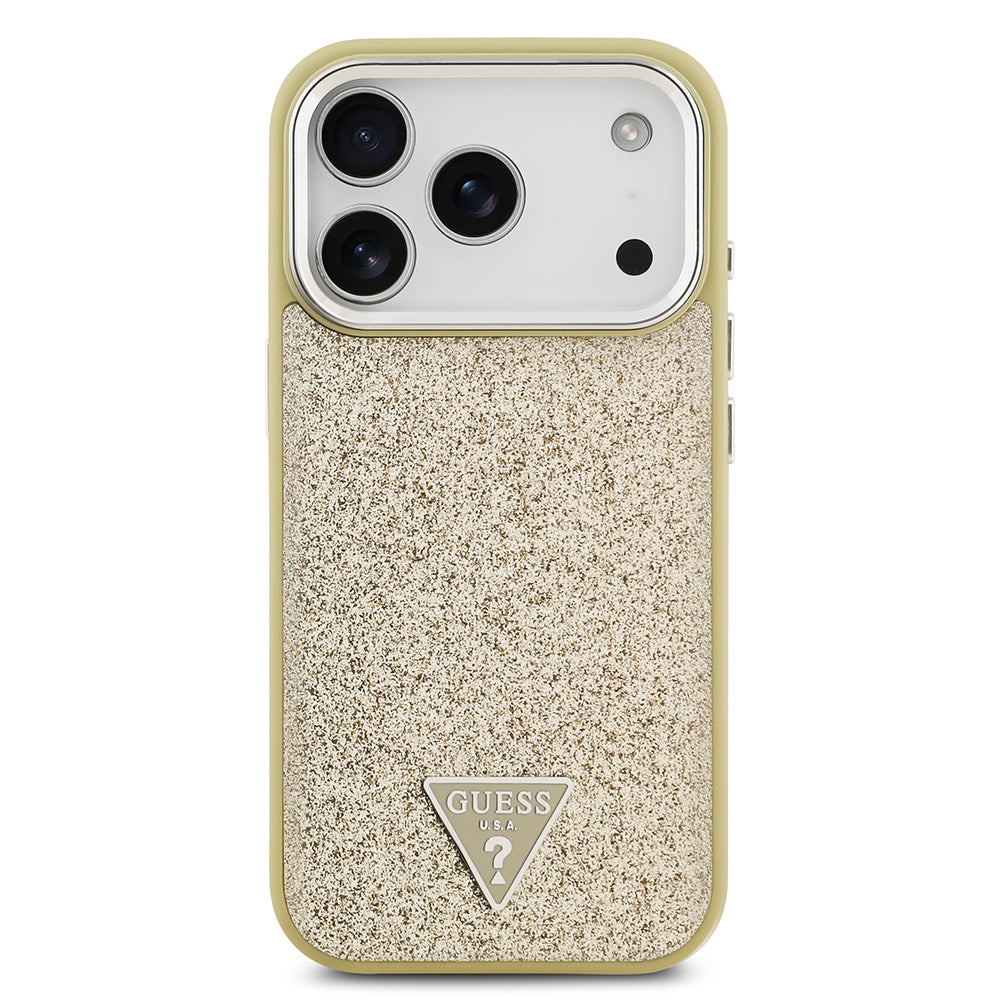 Apple iPhone 17 Pro Kılıf Guess M-safe Şarj Özellikli Üçgen Logolu Glitter Kapak Gold