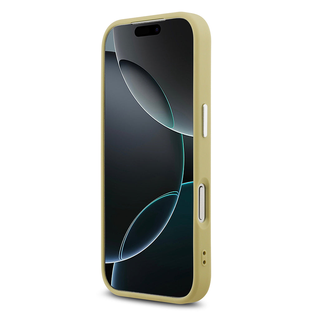 Apple iPhone 17 Pro Kılıf Guess M-safe Şarj Özellikli Üçgen Logolu Glitter Kapak Gold
