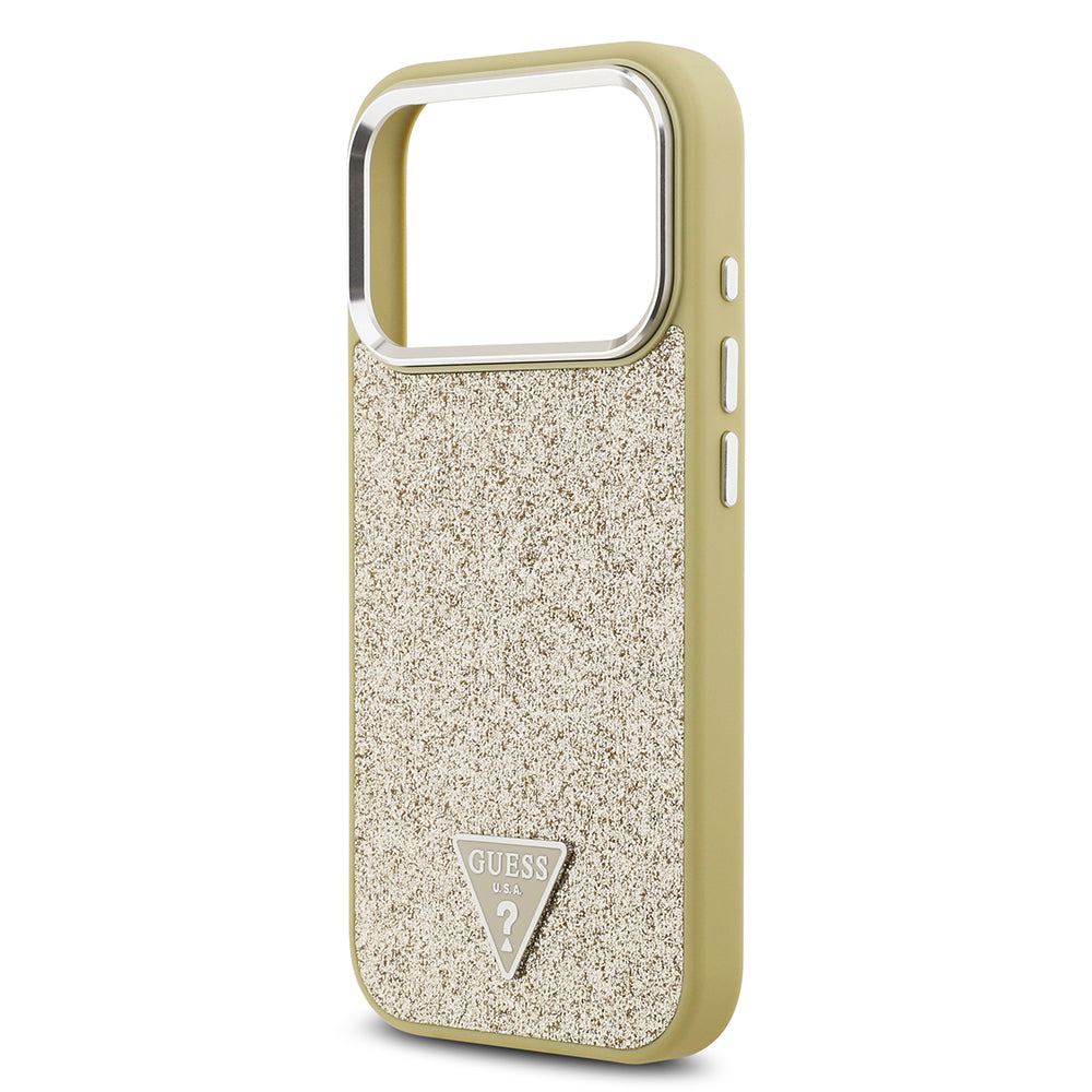 Apple iPhone 17 Pro Kılıf Guess M-safe Şarj Özellikli Üçgen Logolu Glitter Kapak Gold