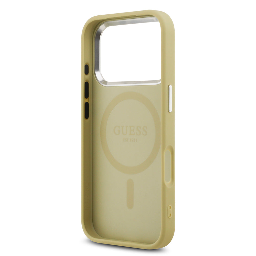 Apple iPhone 17 Pro Kılıf Guess M-safe Şarj Özellikli Üçgen Logolu Glitter Kapak Gold