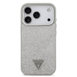 Apple iPhone 17 Pro Kılıf Guess M-safe Şarj Özellikli Üçgen Logolu Glitter Kapak Gri