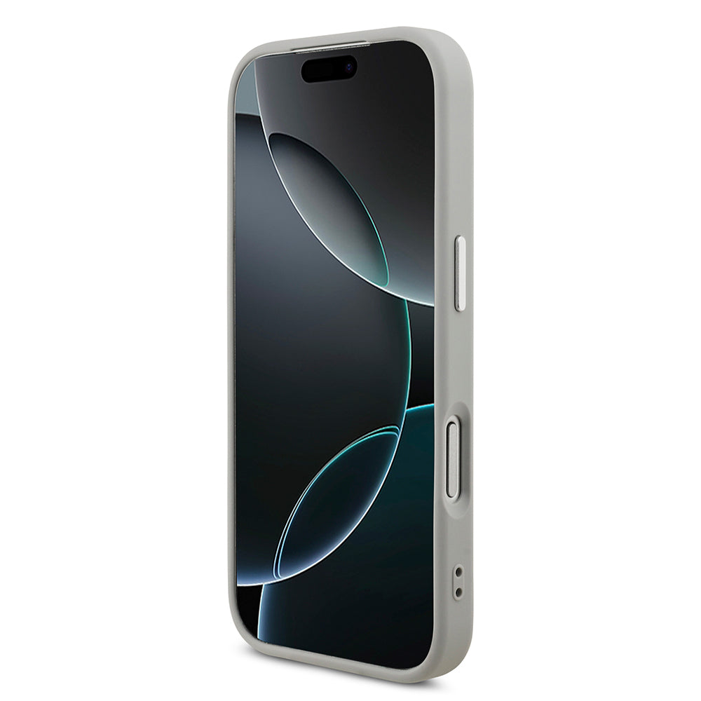 Apple iPhone 17 Pro Kılıf Guess M-safe Şarj Özellikli Üçgen Logolu Glitter Kapak Gri