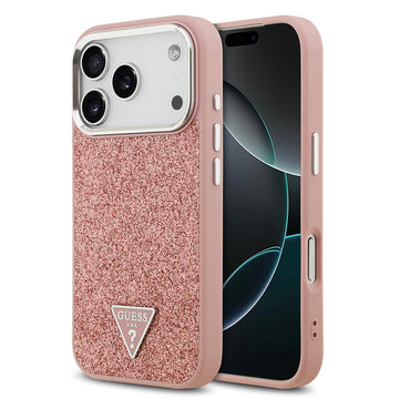Apple iPhone 17 Pro Kılıf Guess M-safe Şarj Özellikli Üçgen Logolu Glitter Kapak Pembe