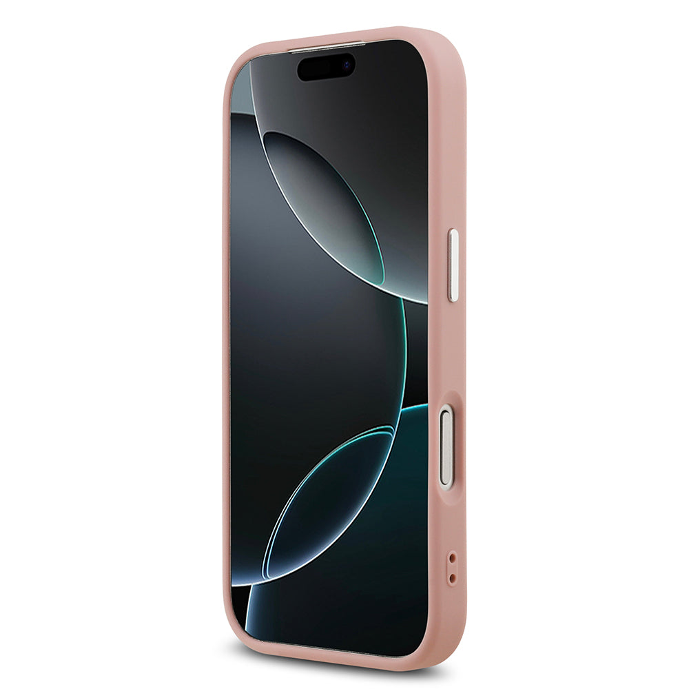 Apple iPhone 17 Pro Kılıf Guess M-safe Şarj Özellikli Üçgen Logolu Glitter Kapak Pembe