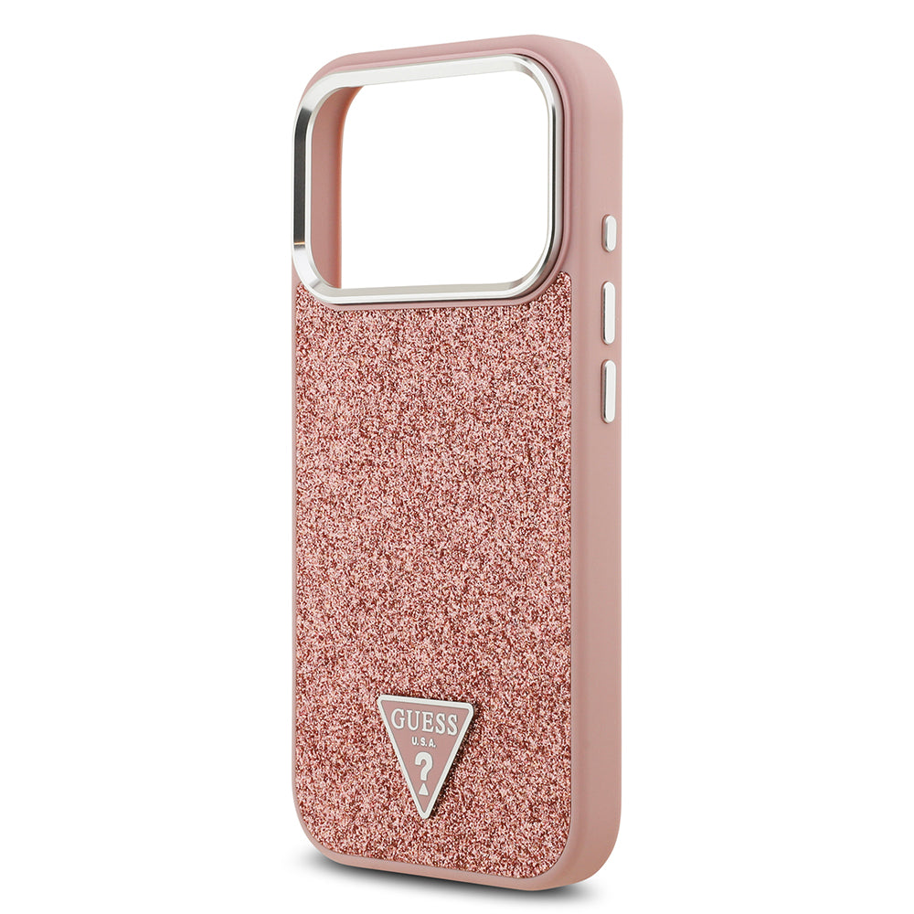 Apple iPhone 17 Pro Kılıf Guess M-safe Şarj Özellikli Üçgen Logolu Glitter Kapak Pembe