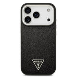 Apple iPhone 17 Pro Kılıf Guess M-safe Şarj Özellikli Üçgen Logolu Glitter Kapak Siyah