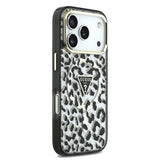 Apple iPhone 17 Pro Kılıf Guess M-safe Şarj Özellikli Üçgen Logolu Simli Leopar Desenli Kapak Siyah