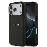 Apple iPhone 17 Pro Kılıf Guess M-safe Şarj Özellikli Yazı Logolu PU Deri Kapak Siyah