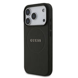 Apple iPhone 17 Pro Kılıf Guess M-safe Şarj Özellikli Yazı Logolu PU Deri Kapak Siyah