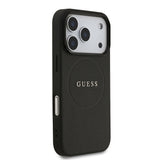 Apple iPhone 17 Pro Kılıf Guess M-safe Şarj Özellikli Yazı Logolu PU Deri Kapak Siyah