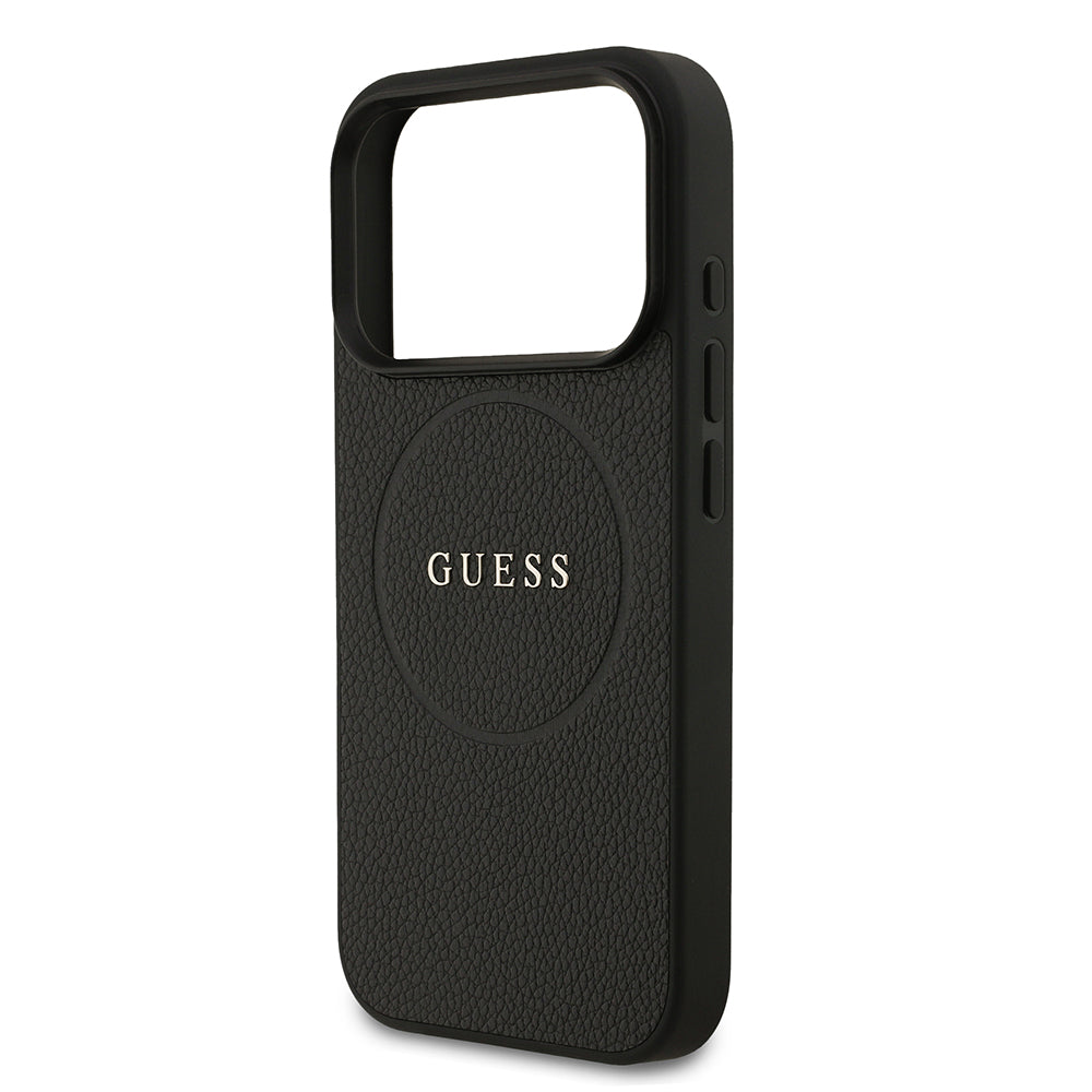 Apple iPhone 17 Pro Kılıf Guess M-safe Şarj Özellikli Yazı Logolu PU Deri Kapak Siyah