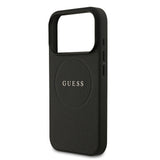 Apple iPhone 17 Pro Kılıf Guess M-safe Şarj Özellikli Yazı Logolu PU Deri Kapak Siyah