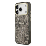 Apple iPhone 17 Pro Kılıf Guess M-safe Şarj Özellikli Yazı Logolu Python Yılan Desenli Kapak Kahverengi