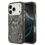 Apple iPhone 17 Pro Kılıf Guess M-safe Şarj Özellikli Yazı Logolu Python Yılan Desenli Kapak Siyah