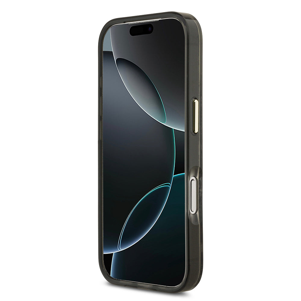 Apple iPhone 17 Pro Kılıf Guess M-safe Şarj Özellikli Yazı Logolu Python Yılan Desenli Kapak Siyah