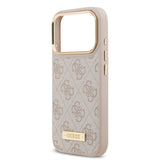 Apple iPhone 17 Pro Kılıf Guess Magsafe Şarj Özellikli 4G Desenli PU Metal Plaka Klasik Logolu Kapak Pembe