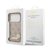 Apple iPhone 17 Pro Kılıf Guess Magsafe Şarj Özellikli 4G Desenli PU Metal Plaka Klasik Logolu Kapak Pembe