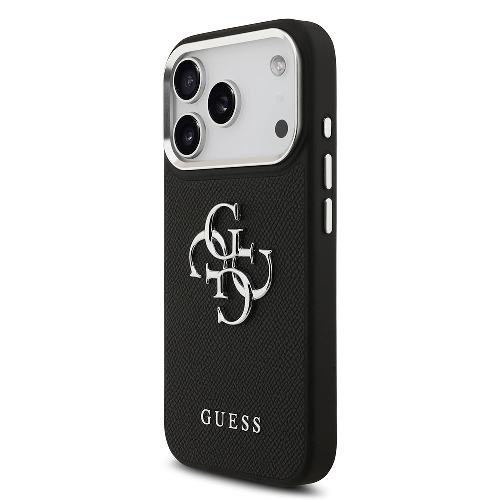 Apple iPhone 17 Pro Kılıf Guess PU Deri 4G Büyük Metal Logo Dizayn Kapak Siyah