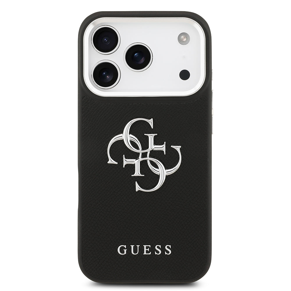 Apple iPhone 17 Pro Kılıf Guess PU Deri 4G Büyük Metal Logo Dizayn Kapak Siyah