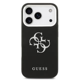 Apple iPhone 17 Pro Kılıf Guess PU Deri 4G Büyük Metal Logo Dizayn Kapak Siyah