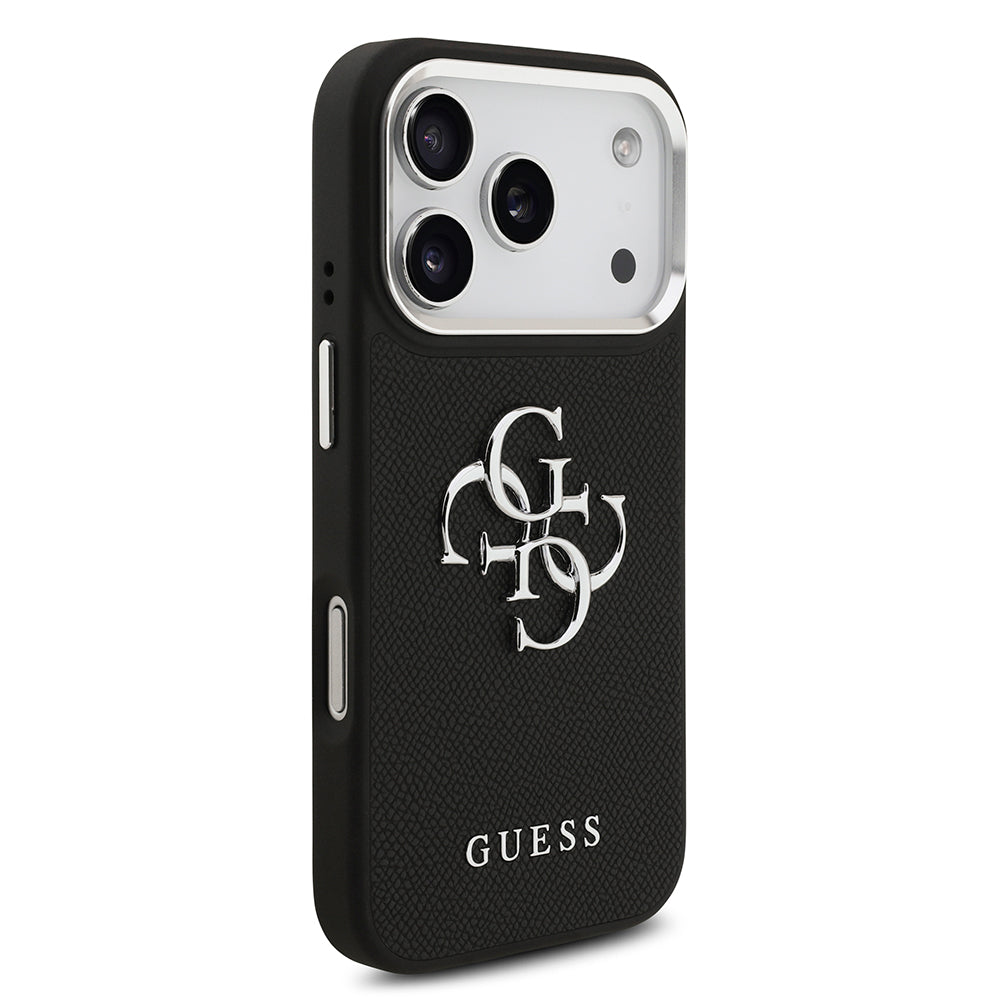 Apple iPhone 17 Pro Kılıf Guess PU Deri 4G Büyük Metal Logo Dizayn Kapak Siyah