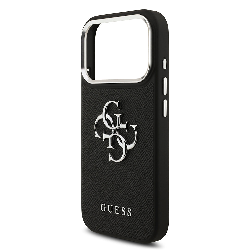 Apple iPhone 17 Pro Kılıf Guess PU Deri 4G Büyük Metal Logo Dizayn Kapak Siyah