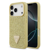 Apple iPhone 17 Pro Kılıf Guess Rhinestone Taşlı Üçgen Logolu Kapak Gold