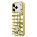 Apple iPhone 17 Pro Kılıf Guess Rhinestone Taşlı Üçgen Logolu Kapak Gold