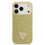Apple iPhone 17 Pro Kılıf Guess Rhinestone Taşlı Üçgen Logolu Kapak Gold