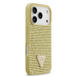 Apple iPhone 17 Pro Kılıf Guess Rhinestone Taşlı Üçgen Logolu Kapak Gold