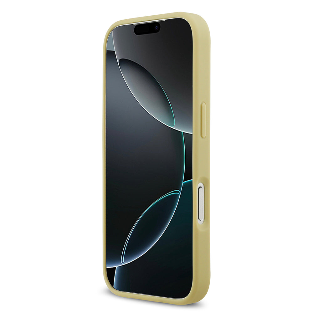 Apple iPhone 17 Pro Kılıf Guess Rhinestone Taşlı Üçgen Logolu Kapak Gold