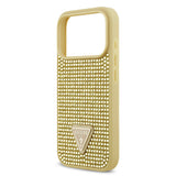 Apple iPhone 17 Pro Kılıf Guess Rhinestone Taşlı Üçgen Logolu Kapak Gold