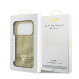 Apple iPhone 17 Pro Kılıf Guess Rhinestone Taşlı Üçgen Logolu Kapak Gold