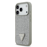 Apple iPhone 17 Pro Kılıf Guess Rhinestone Taşlı Üçgen Logolu Kapak Gümüş