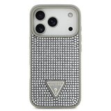 Apple iPhone 17 Pro Kılıf Guess Rhinestone Taşlı Üçgen Logolu Kapak Gümüş