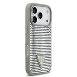 Apple iPhone 17 Pro Kılıf Guess Rhinestone Taşlı Üçgen Logolu Kapak Gümüş