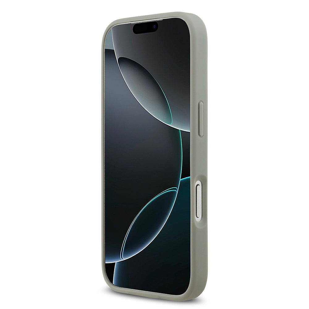 Apple iPhone 17 Pro Kılıf Guess Rhinestone Taşlı Üçgen Logolu Kapak Gümüş