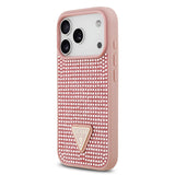 Apple iPhone 17 Pro Kılıf Guess Rhinestone Taşlı Üçgen Logolu Kapak Pembe