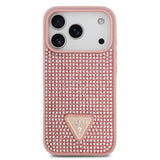 Apple iPhone 17 Pro Kılıf Guess Rhinestone Taşlı Üçgen Logolu Kapak Pembe
