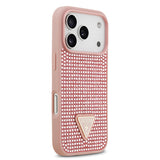 Apple iPhone 17 Pro Kılıf Guess Rhinestone Taşlı Üçgen Logolu Kapak Pembe