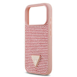 Apple iPhone 17 Pro Kılıf Guess Rhinestone Taşlı Üçgen Logolu Kapak Pembe