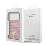 Apple iPhone 17 Pro Kılıf Guess Rhinestone Taşlı Üçgen Logolu Kapak Pembe