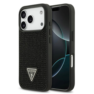 Apple iPhone 17 Pro Kılıf Guess Rhinestone Taşlı Üçgen Logolu Kapak Siyah