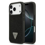 Apple iPhone 17 Pro Kılıf Guess Rhinestone Taşlı Üçgen Logolu Kapak Siyah
