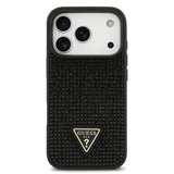 Apple iPhone 17 Pro Kılıf Guess Rhinestone Taşlı Üçgen Logolu Kapak Siyah