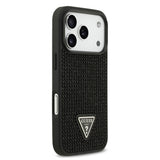Apple iPhone 17 Pro Kılıf Guess Rhinestone Taşlı Üçgen Logolu Kapak Siyah
