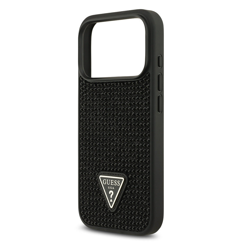 Apple iPhone 17 Pro Kılıf Guess Rhinestone Taşlı Üçgen Logolu Kapak Siyah