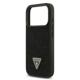Apple iPhone 17 Pro Kılıf Guess Rhinestone Taşlı Üçgen Logolu Kapak Siyah