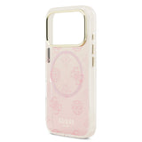 Apple iPhone 17 Pro Kılıf Guess Simli Peony Desenli M-safe Şarj Özellikli Sert Silikon Kapak Pembe